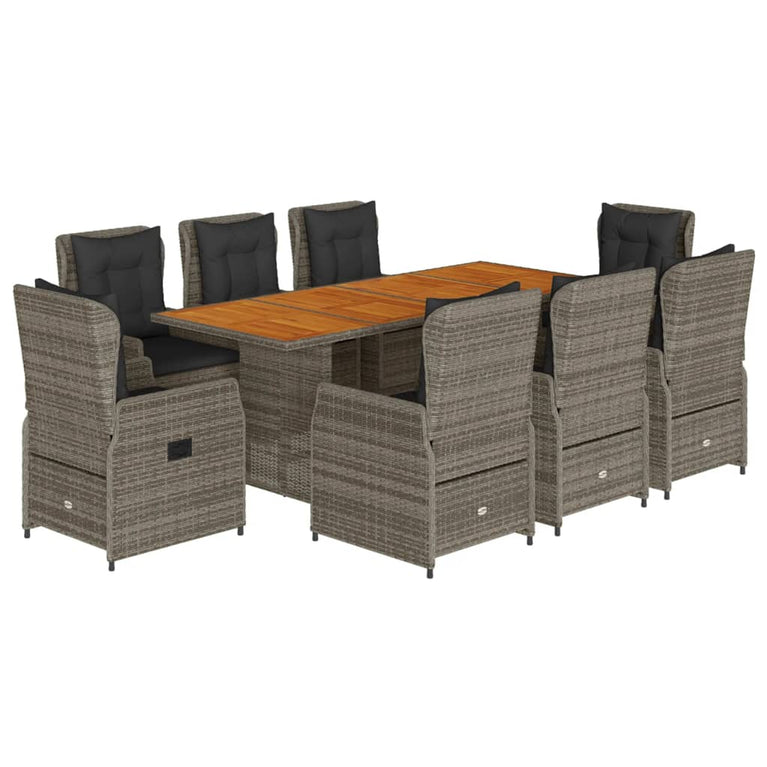 9-delige Tuinset met kussens poly rattan grijs
