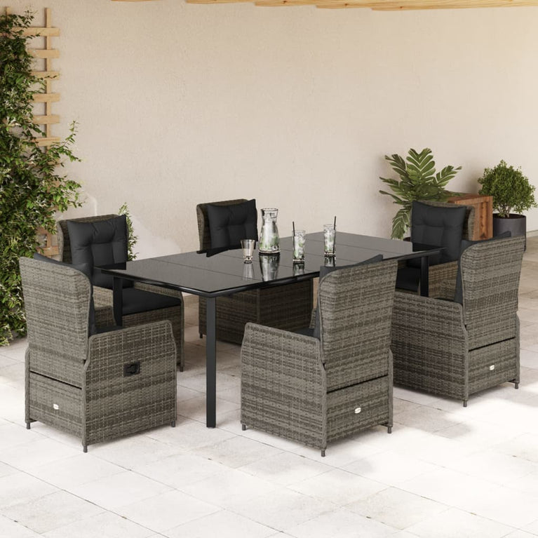 7-delige Tuinset met kussens poly rattan grijs