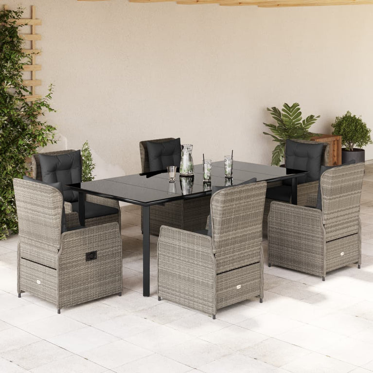 7-delige Tuinset met kussens poly rattan grijs