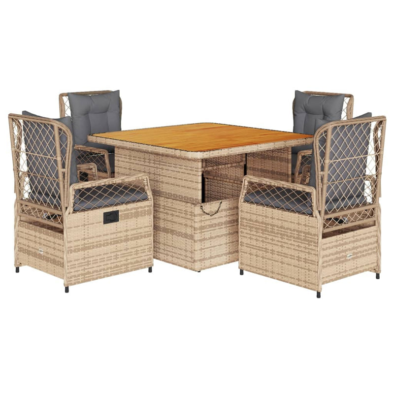 5-delige Tuinset met kussens poly rattan beige