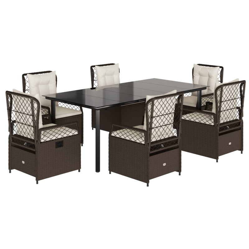 7-delige Tuinset met kussens poly rattan bruin