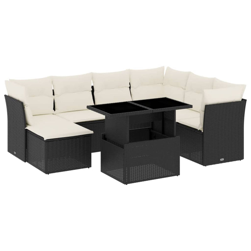 8-delige Loungeset met kussens poly rattan zwart