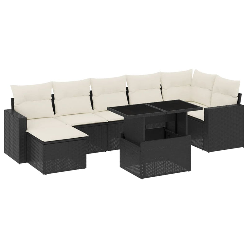 8-delige Loungeset met kussens poly rattan zwart