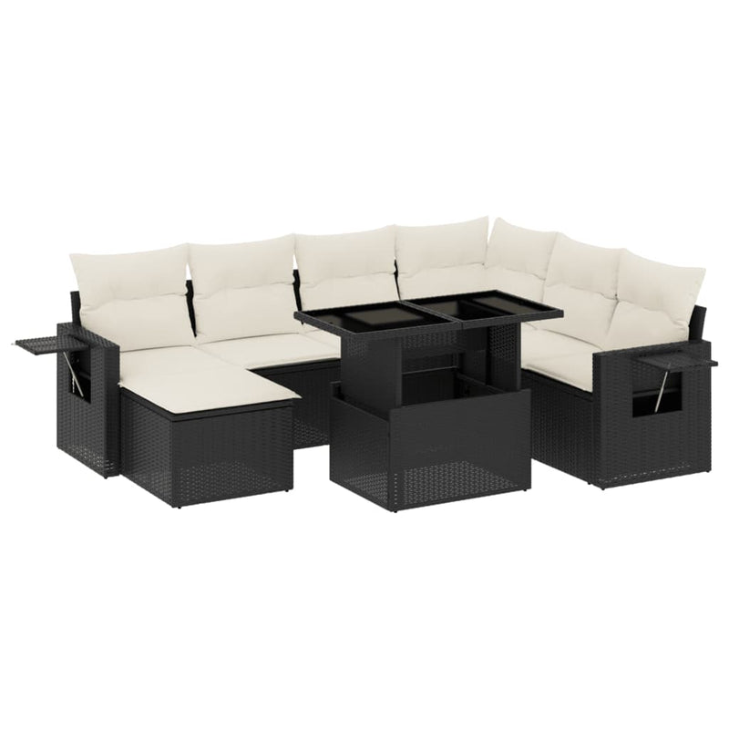 9-delige Loungeset met kussens poly rattan zwart