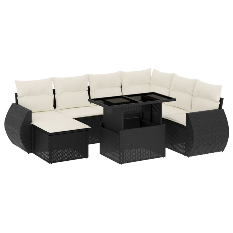 8-delige Loungeset met kussens poly rattan zwart