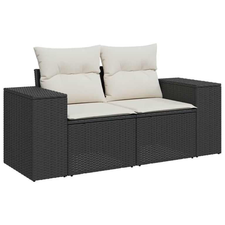 8-delige Loungeset met kussens poly rattan zwart