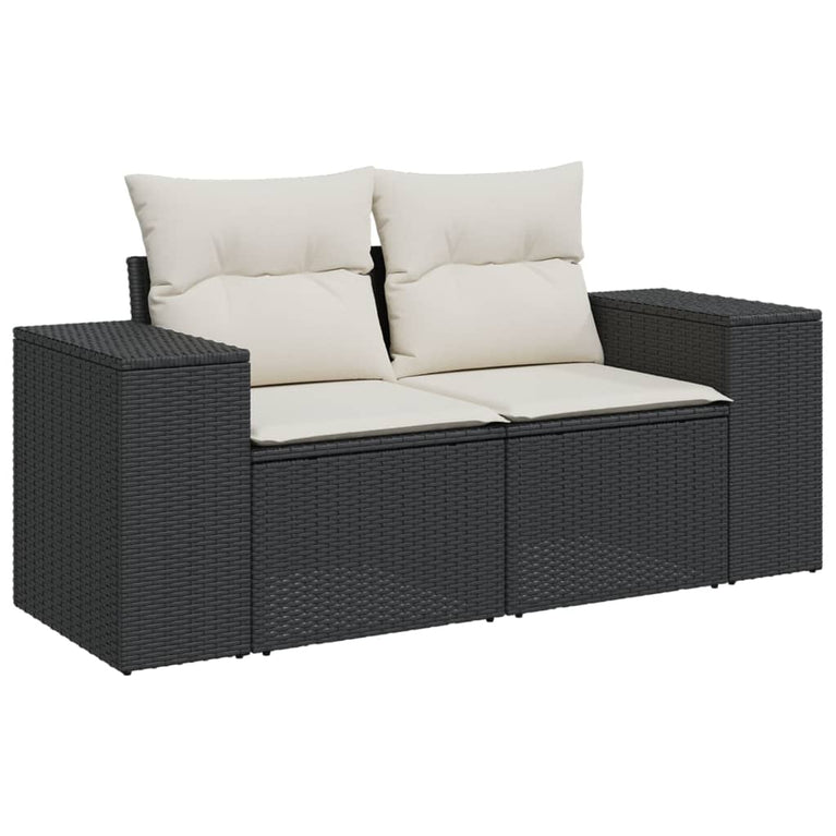 7-delige Loungeset met kussens poly rattan zwart