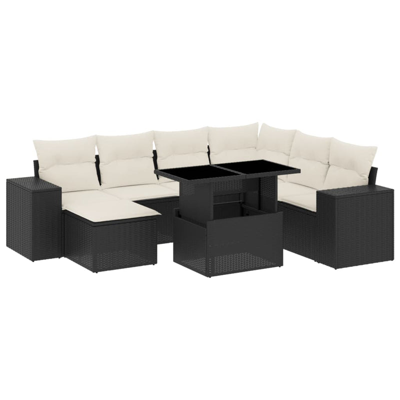 8-delige Loungeset met kussens poly rattan zwart
