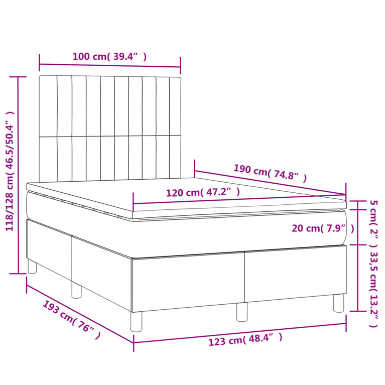Boxspring met matras en LED stof taupe 120x190 cm