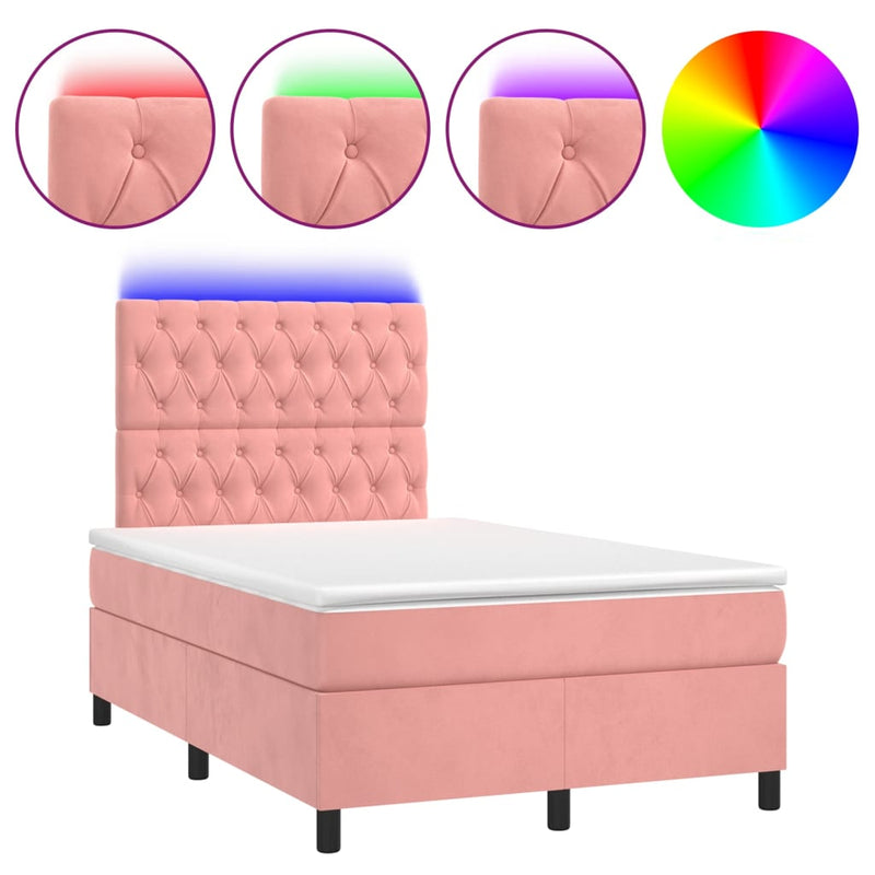 Boxspring met matras en LED fluweel roze 120x190 cm