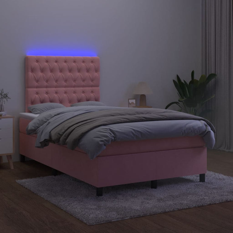 Boxspring met matras en LED fluweel roze 120x190 cm