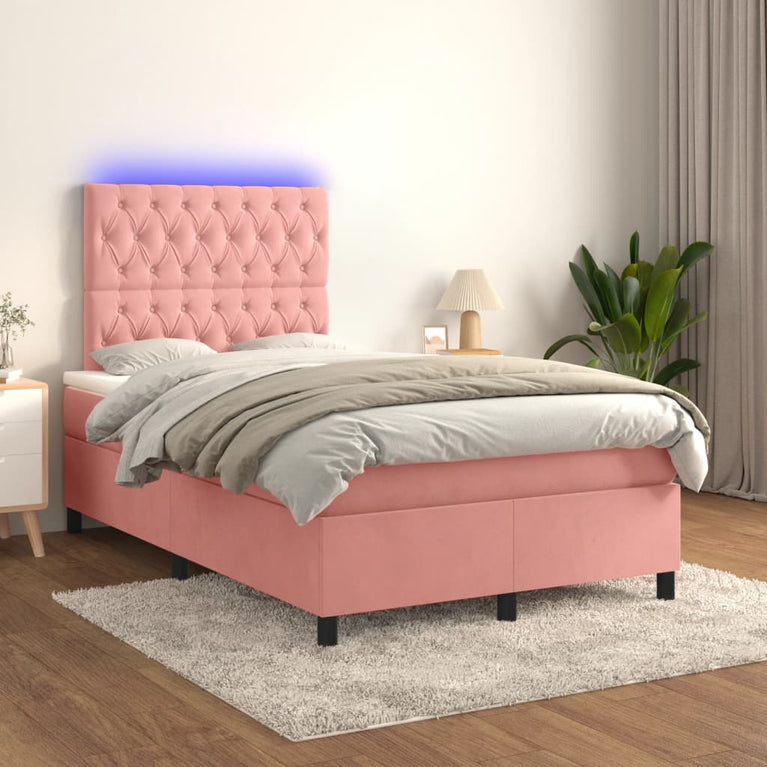Boxspring met matras en LED fluweel roze 120x190 cm