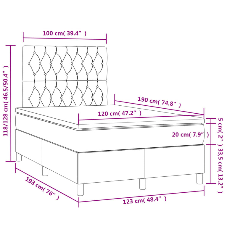 Boxspring met matras en LED fluweel roze 120x190 cm