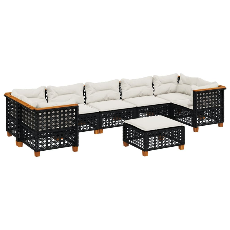 8-delige Loungeset met kussens poly rattan zwart
