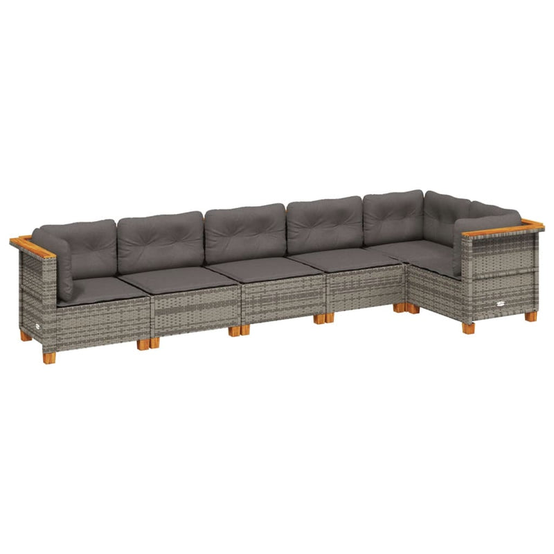 6-delige Loungeset met kussens poly rattan grijs