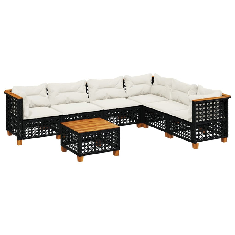 7-delige Loungeset met kussens poly rattan zwart
