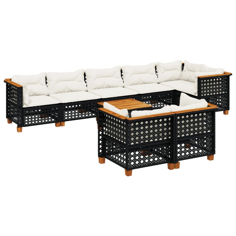 9-delige Loungeset met kussens poly rattan zwart