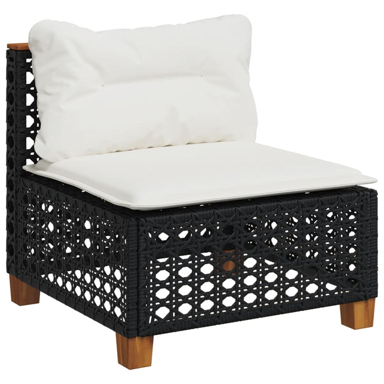 9-delige Loungeset met kussens poly rattan zwart