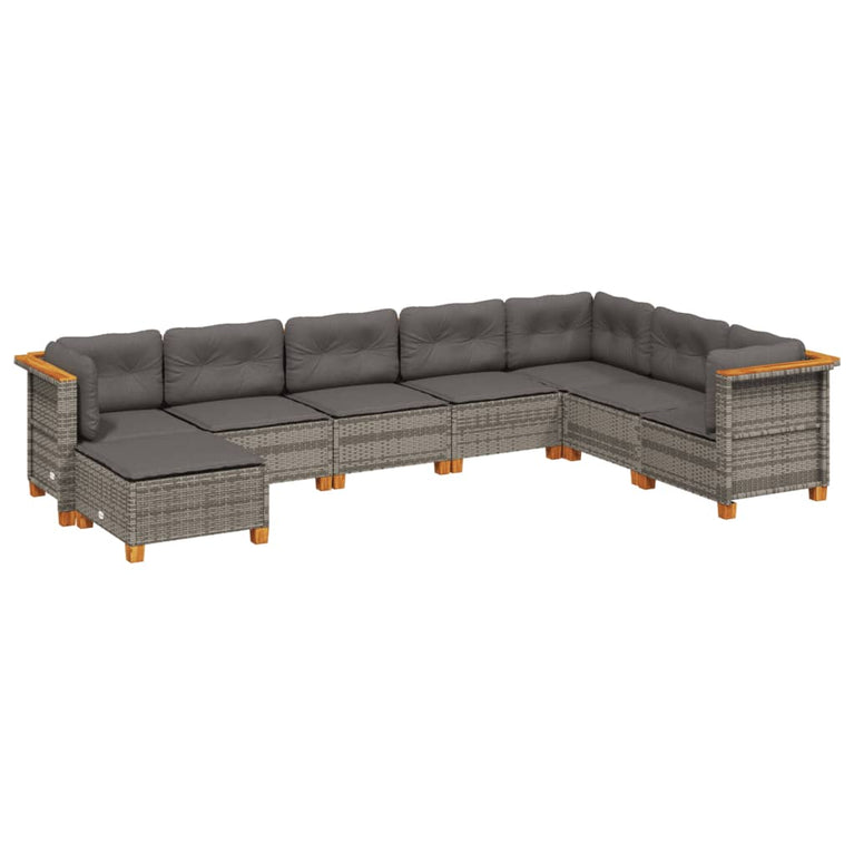 8-delige Loungeset met kussens poly rattan grijs