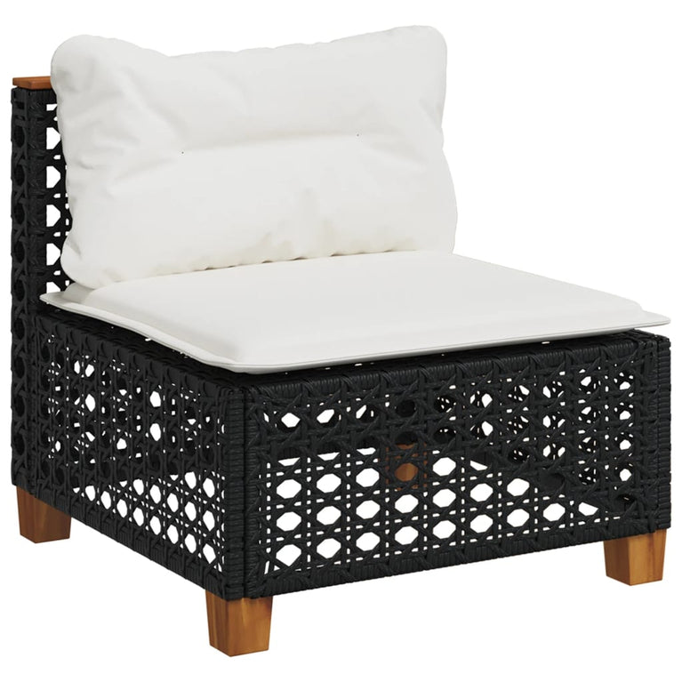 9-delige Loungeset met kussens poly rattan zwart