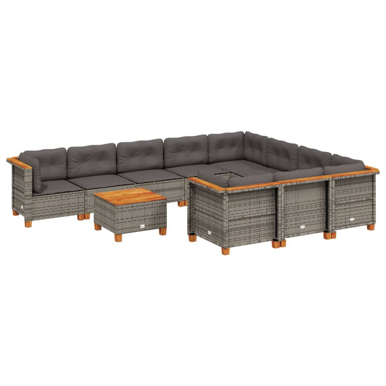11-delige Loungeset met kussens poly rattan grijs