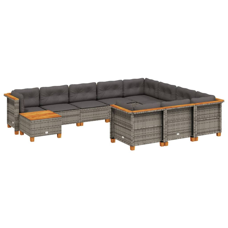11-delige Loungeset met kussens poly rattan grijs