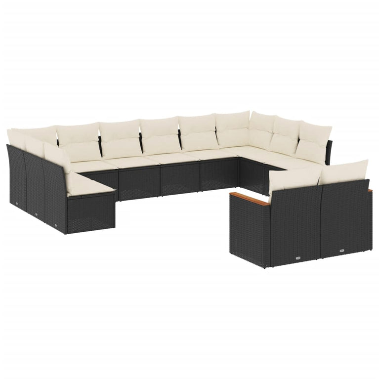 12-delige Loungeset met kussens poly rattan zwart