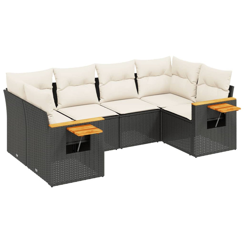 6-delige Loungeset met kussens poly rattan zwart