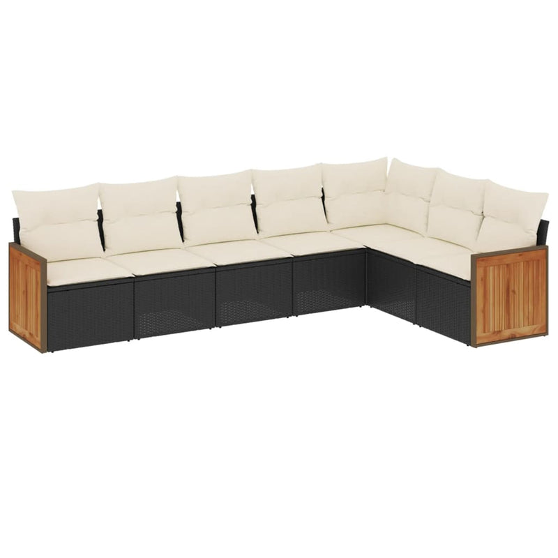 7-delige Loungeset met kussens poly rattan zwart