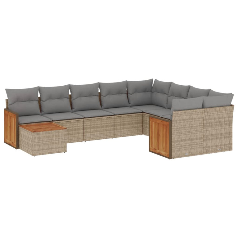 10-delige Loungeset met kussens poly rattan beige