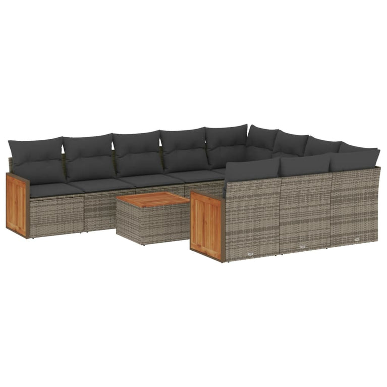 11-delige Loungeset met kussens poly rattan grijs