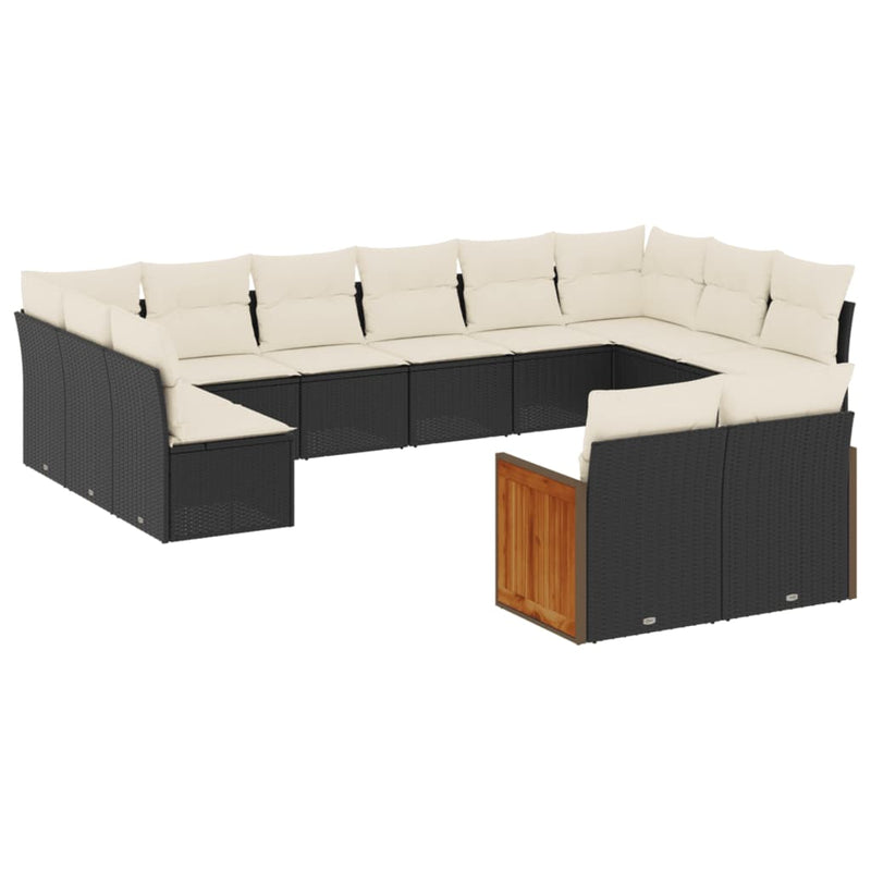 12-delige Loungeset met kussens poly rattan zwart