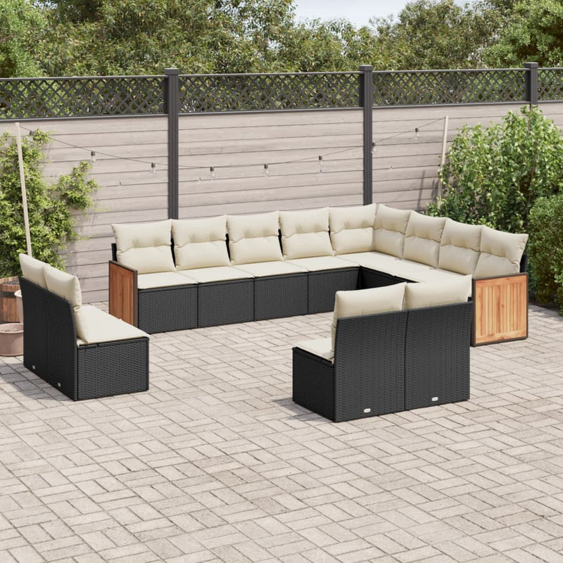 12-delige Loungeset met kussens poly rattan zwart