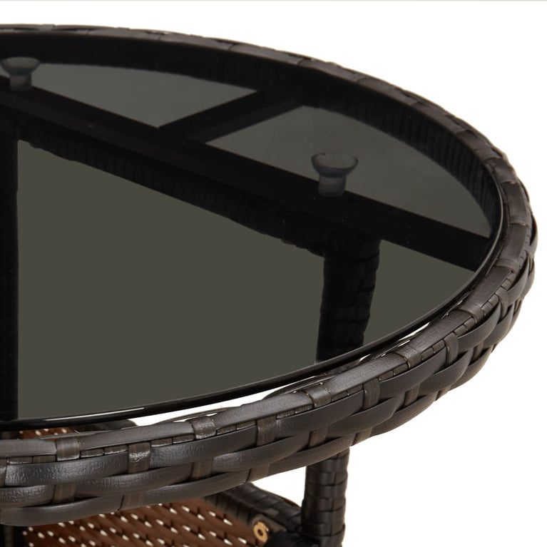 5-delige Tuinset met kussens poly rattan en glas bruin