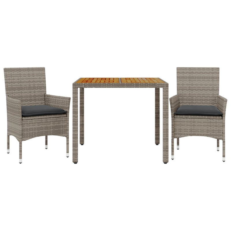 3-delige Tuinset met kussens poly rattan en acaciahout grijs