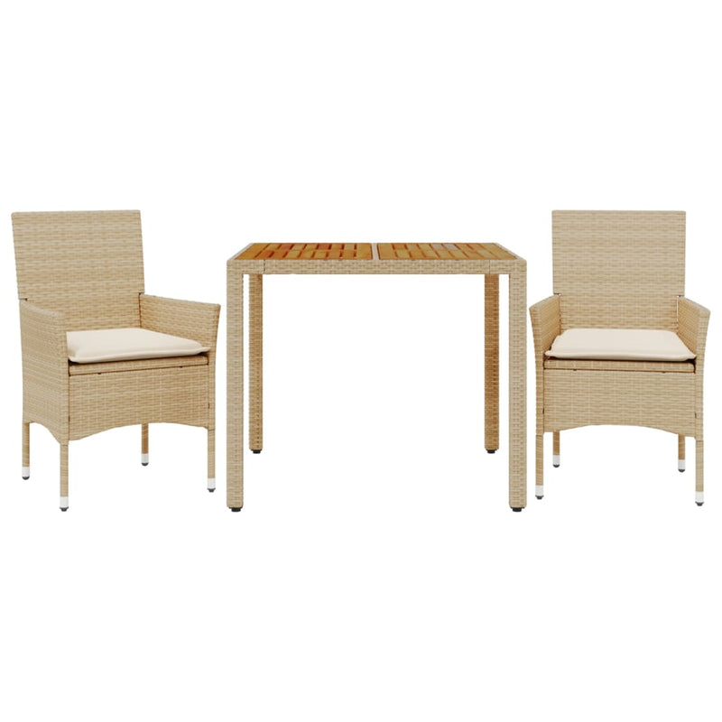 3-delige Tuinset met kussens poly rattan en acaciahout beige