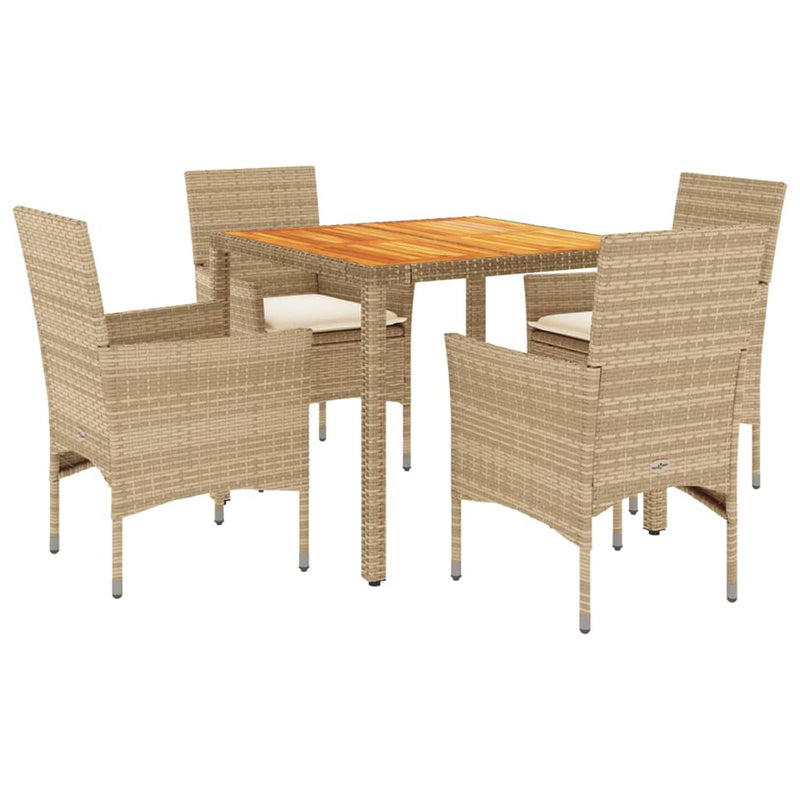 5-delige Tuinset met kussens poly rattan en acaciahout beige
