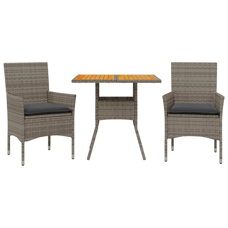 3-delige Tuinset met kussens poly rattan en acaciahout grijs