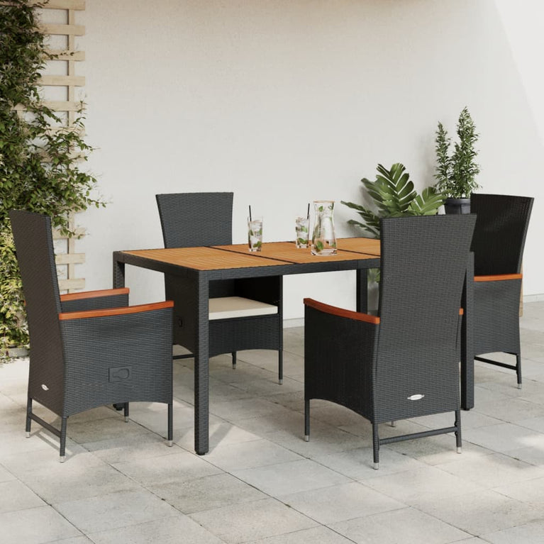 5-delige Tuinset met kussens poly rattan zwart