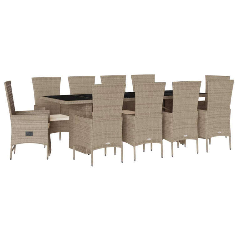 7-delige Tuinset met kussens poly rattan beige