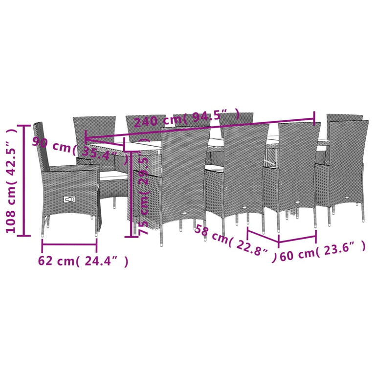 7-delige Tuinset met kussens poly rattan beige