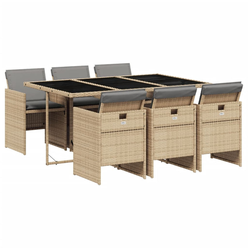 7-delige Tuinset met kussens poly rattan gemengd beige