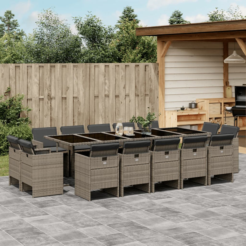 15-delige Tuinset met kussens poly rattan grijs