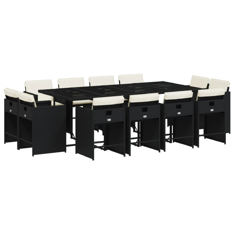 13-delige Tuinset met kussens poly rattan zwart