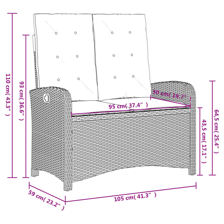 2-delige Tuinset met kussens poly rattan zwart