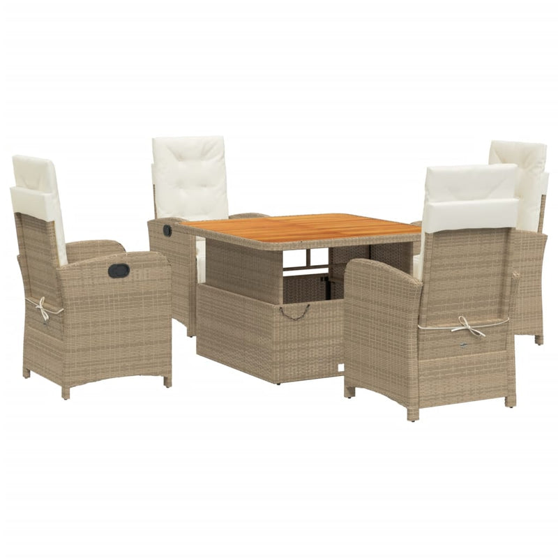 5-delige Tuinset met kussens poly rattan beige