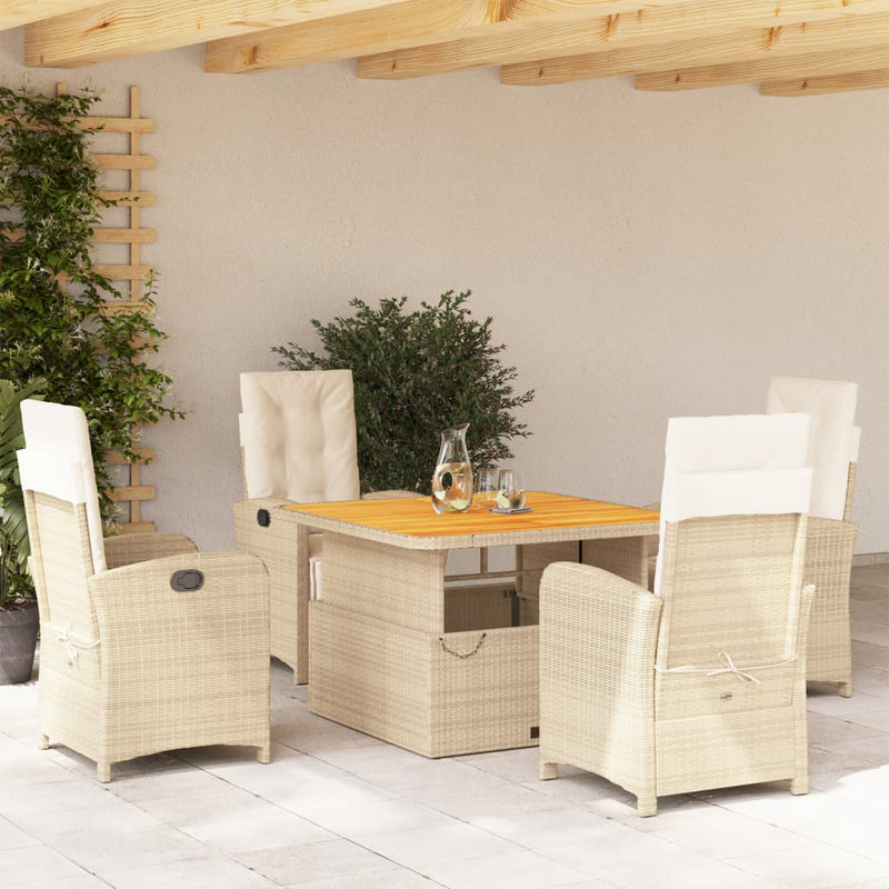 5-delige Tuinset met kussens poly rattan beige
