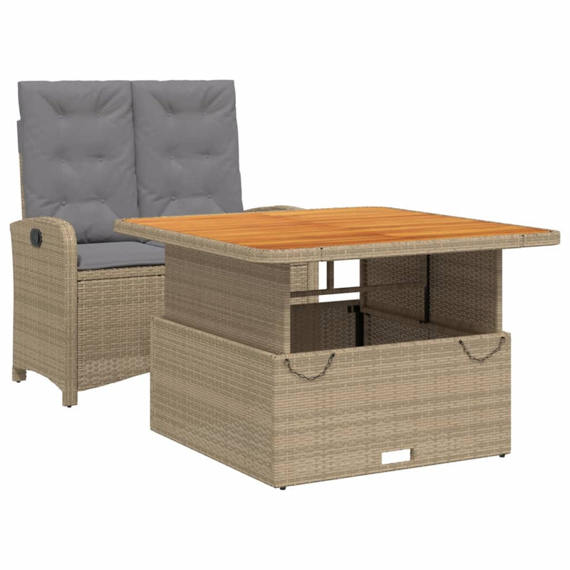 2-delige Tuinset met kussens poly rattan beige