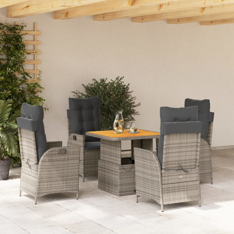 5-delige Tuinset met kussens poly rattan grijs