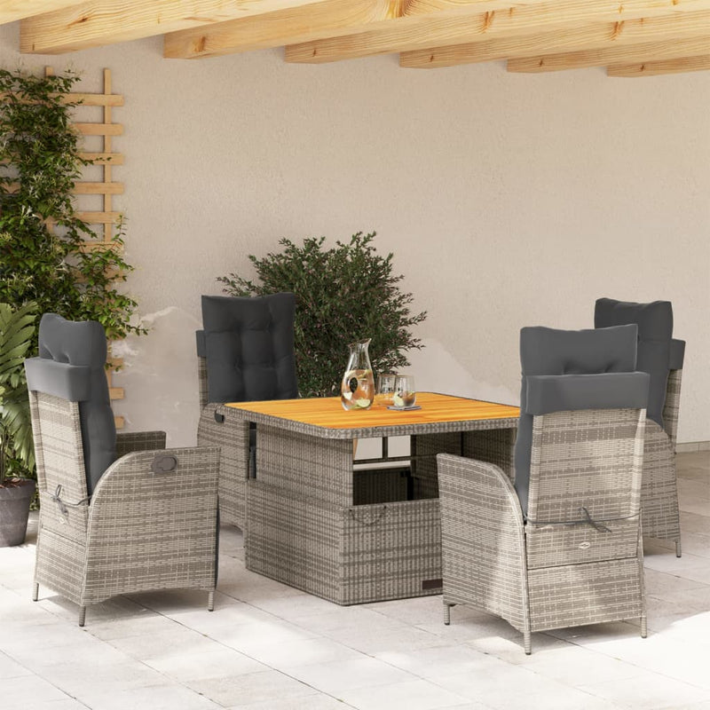 5-delige Tuinset met kussens poly rattan grijs